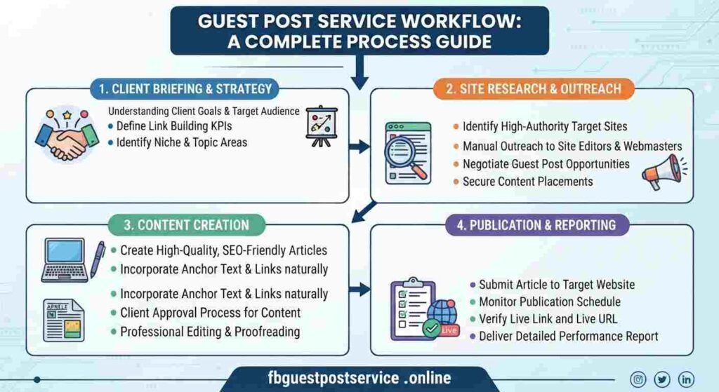 Step-by-step guest blogging services workflow