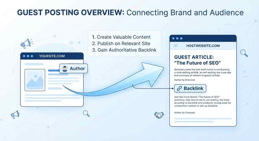 What is guest posting - concept illustration of content published on another website