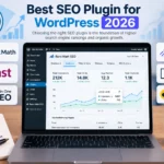 Best SEO plugin for WordPress 2026 compared on a laptop screen