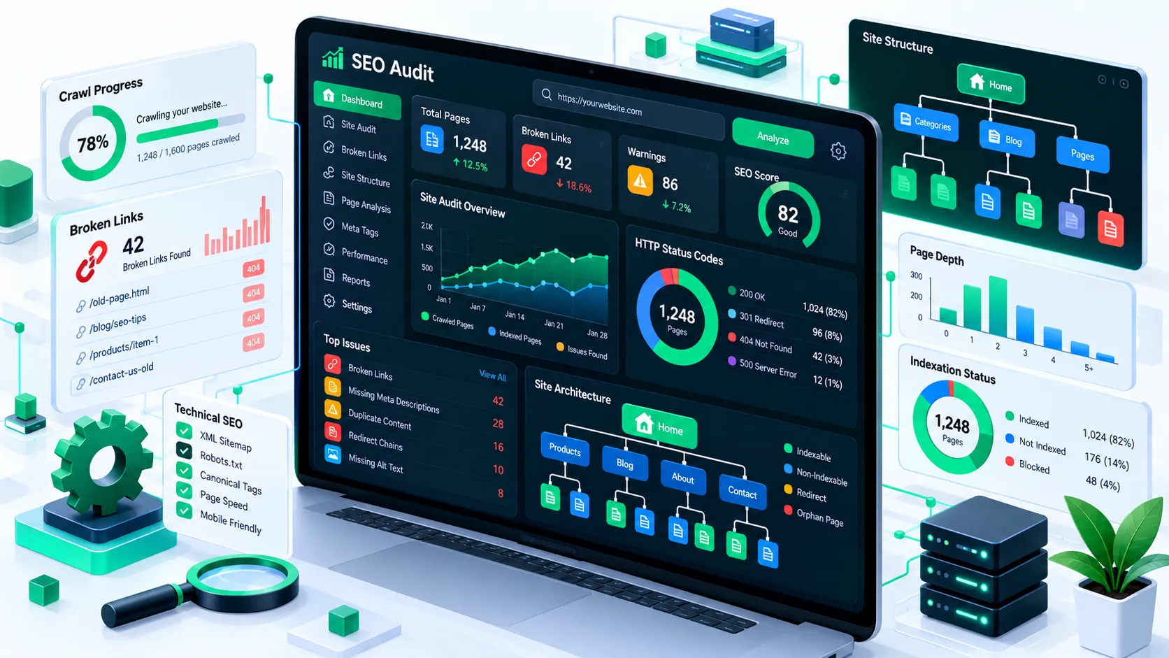 Screaming Frog SEO Spider interface dashboard displaying technical website audit and crawl data analysis