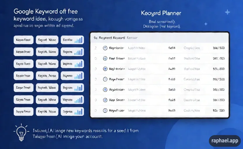 Google Keyword Planner list of keyword ideas with search volume ranges